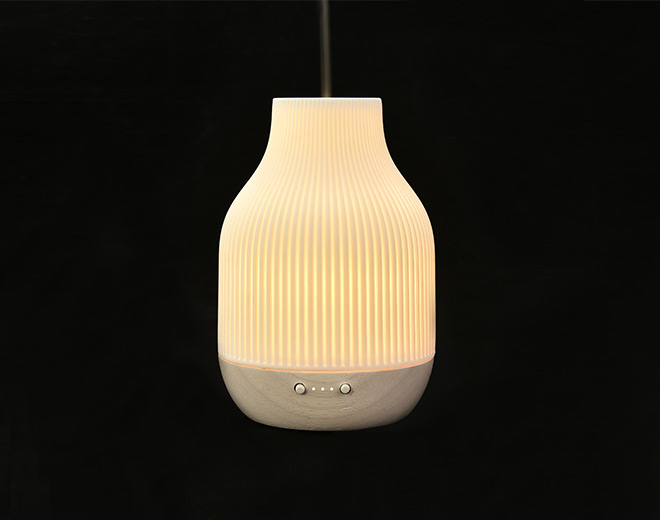 Malco-Bamboo Base hvid keramisk elektrisk ultralyd Diffuser med lys